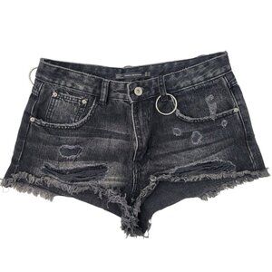 Zara Trafaluc High Rise Jean Shorts Black Size 4 Dark Wash Cut Off Distressed